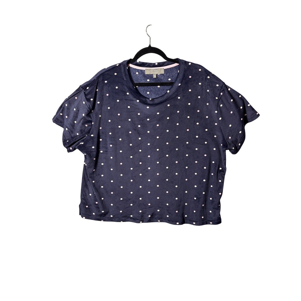 Berkley Jensen Women Lounge Top XXL Navy Pink Polka Dot Plush Velour Coquette